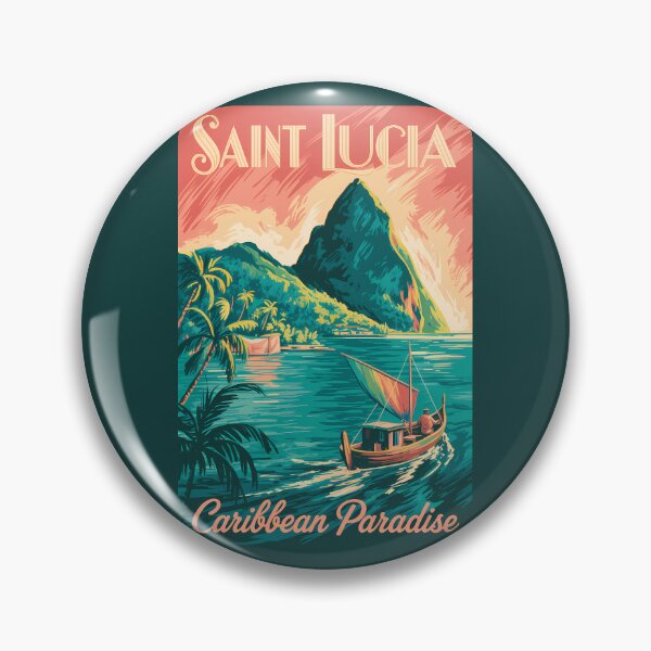 Item preview, Saint Lucia Boat Illustration Travel Art Vintage designed and sold by KrisSidDesigns.