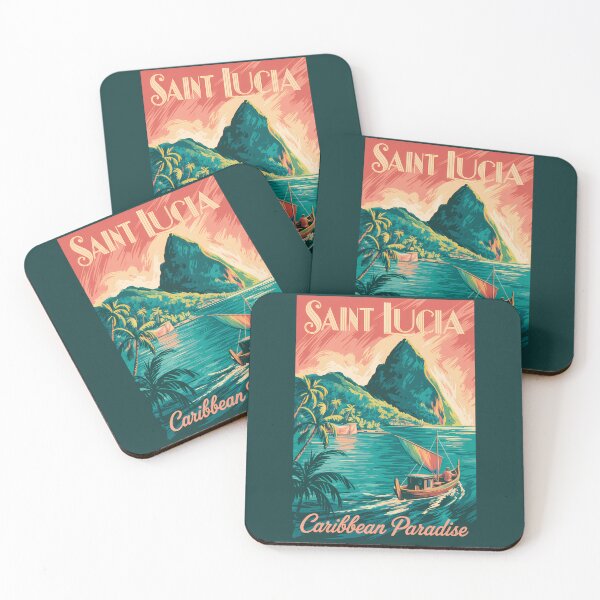 Item preview, Saint Lucia Boat Illustration Travel Art Vintage designed and sold by KrisSidDesigns.
