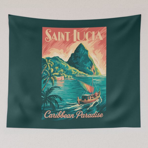 Item preview, Saint Lucia Boat Illustration Travel Art Vintage designed and sold by KrisSidDesigns.