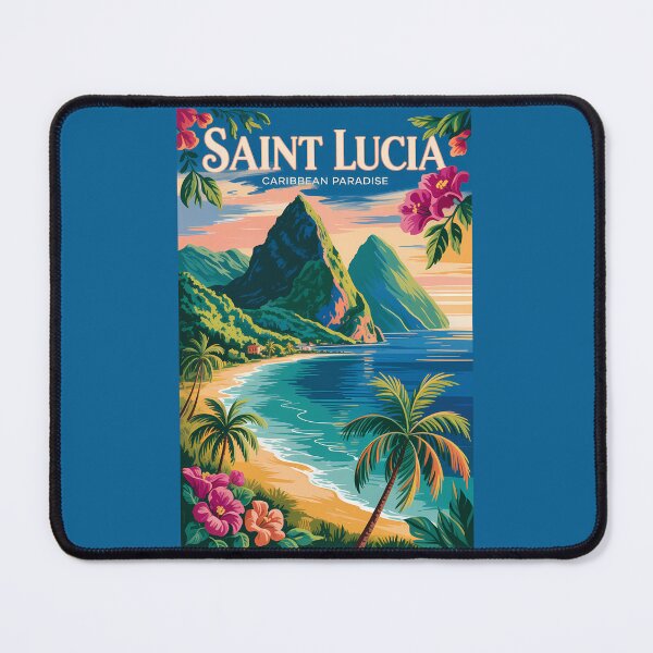 Item preview, Saint Lucia Pitons Illustration Travel Art Vintage designed and sold by KrisSidDesigns.