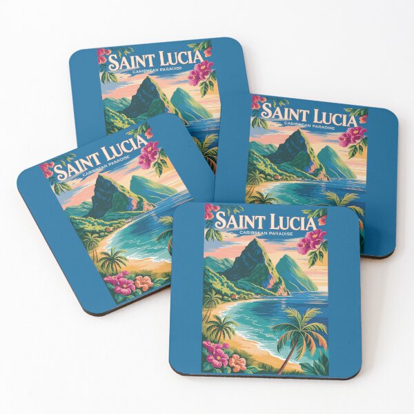 Item preview, Saint Lucia Pitons Illustration Travel Art Vintage designed and sold by KrisSidDesigns.