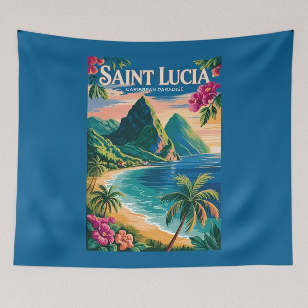Item preview, Ilustración de Santa Lucía Pitons Arte de viaje Vintage designed and sold by KrisSidDesigns.