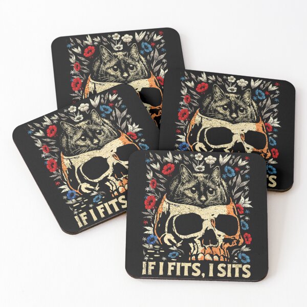 Item preview, Gothic Black Cat Skull Minimalist Humor If I Fits I Sits designed and sold by schoolofbullies.