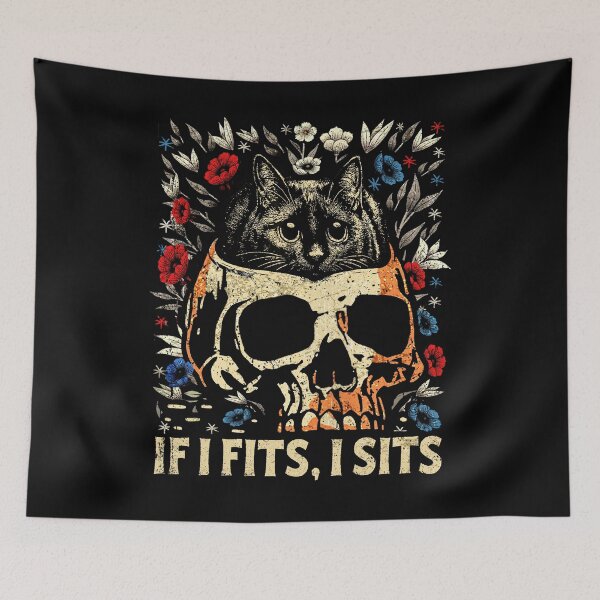 Item preview, Gothic Black Cat Skull Minimalist Humor If I Fits I Sits designed and sold by schoolofbullies.