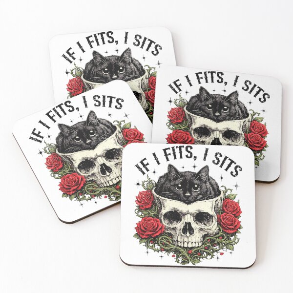 Item preview, Gothic Black Cat Skull Minimalist Humor If I Fits I Sits designed and sold by schoolofbullies.