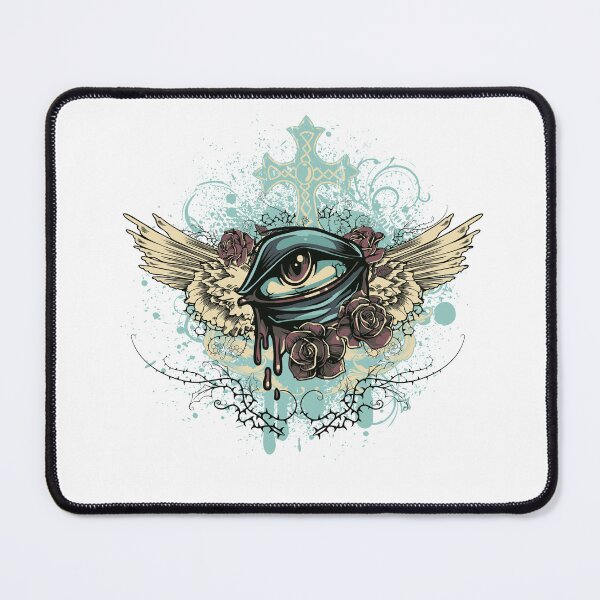 Item preview, Gothic Eye Wings Roses Occult Cross Art designed and sold by CosmicControl.