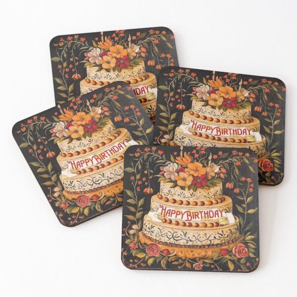 Item preview, Happy Birthday Cake - Boho Folk Art Floral Black designed and sold by TheBohemianLark.