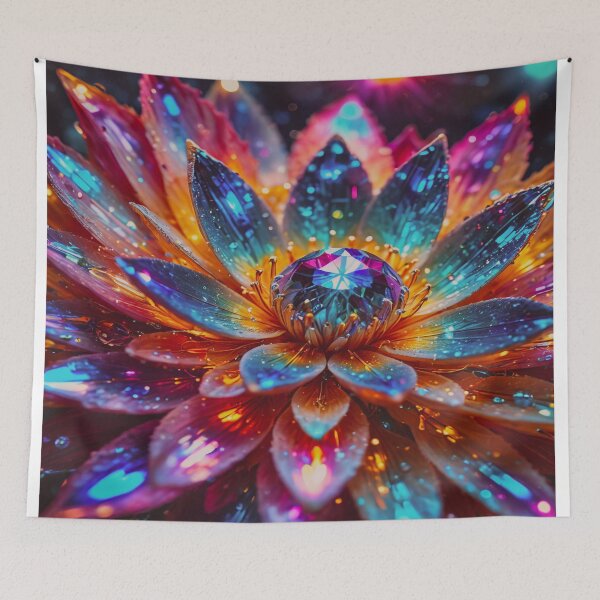 Item preview, Radiant Crystal Flower Art Print – Vibrant Neon Floral Fantasy Wall Decor designed and sold by BeautifulVirtues.