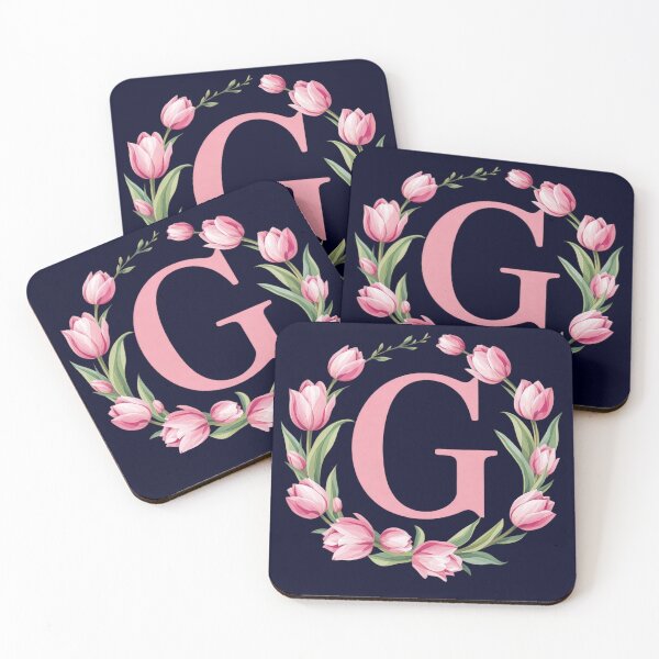 Item preview, Letter G Floral Monogram with Pink Tulips designed and sold by roxysnextgenart.