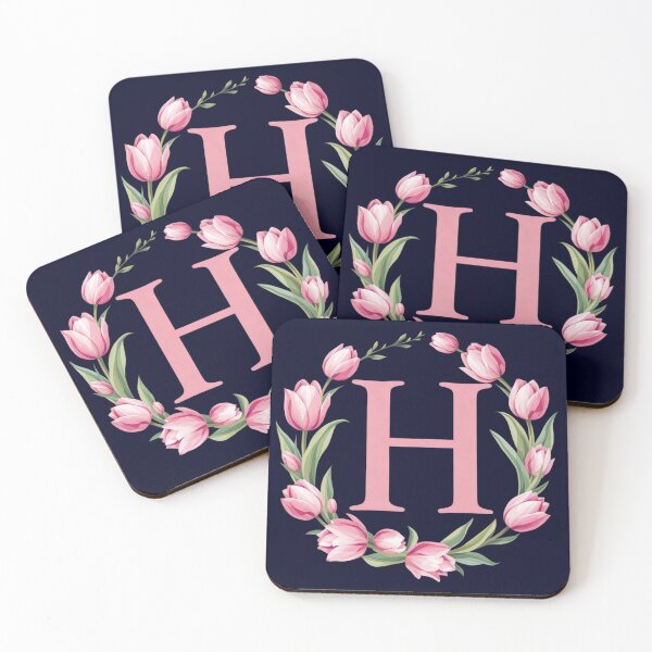 Item preview, Letter H Floral Monogram with Pink Tulips designed and sold by roxysnextgenart.