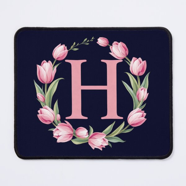 Item preview, Letter H Floral Monogram with Pink Tulips designed and sold by roxysnextgenart.