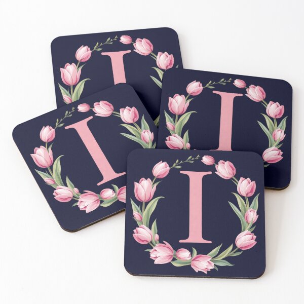 Item preview, Letter I Floral Monogram with Pink Tulips designed and sold by roxysnextgenart.