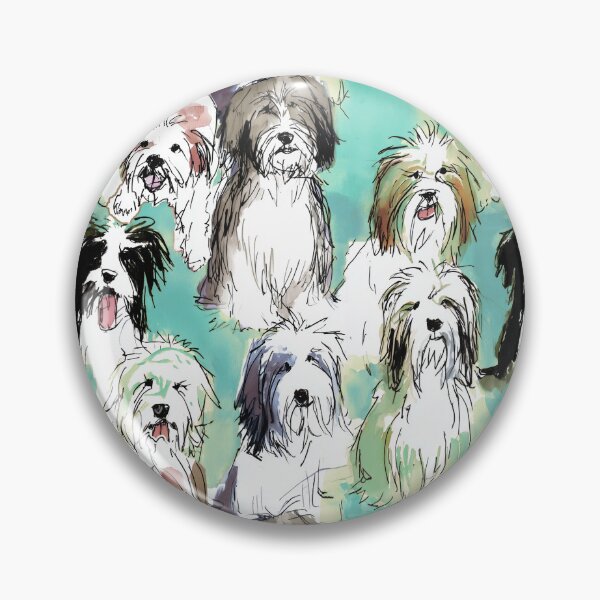 Item preview, Tibetan terrier loose sketch turquoise designed and sold by Alessandro Remo Mazzoni Remotextiles.