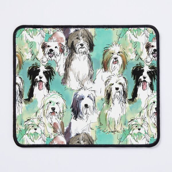 Item preview, Tibetan terrier loose sketch turquoise designed and sold by Alessandro Remo Mazzoni Remotextiles.
