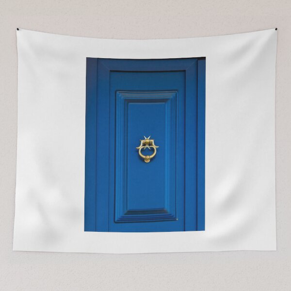 Item preview, Blue Door With Gold Knocker: Elegant Close-Up Of Architectural Detail For Home Exterior designed and sold by Nmallia.