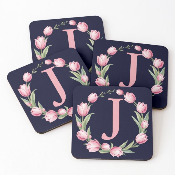 Item preview, Letter J Floral Monogram with Pink Tulips designed and sold by roxysnextgenart.