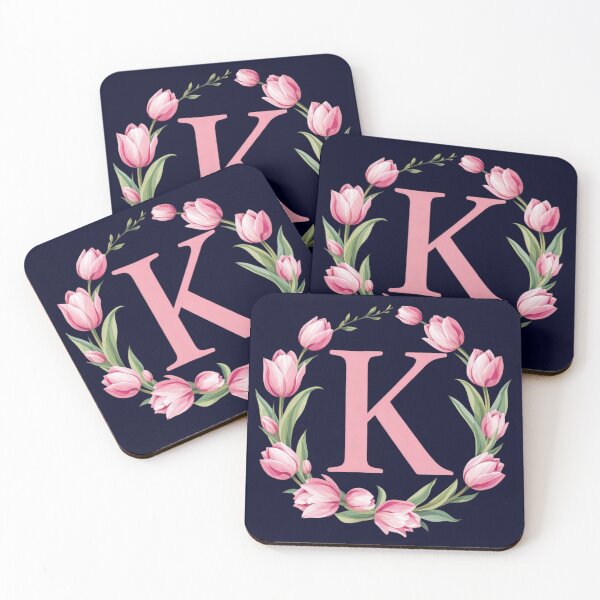 Item preview, Letter K Floral Monogram with Pink Tulips designed and sold by roxysnextgenart.