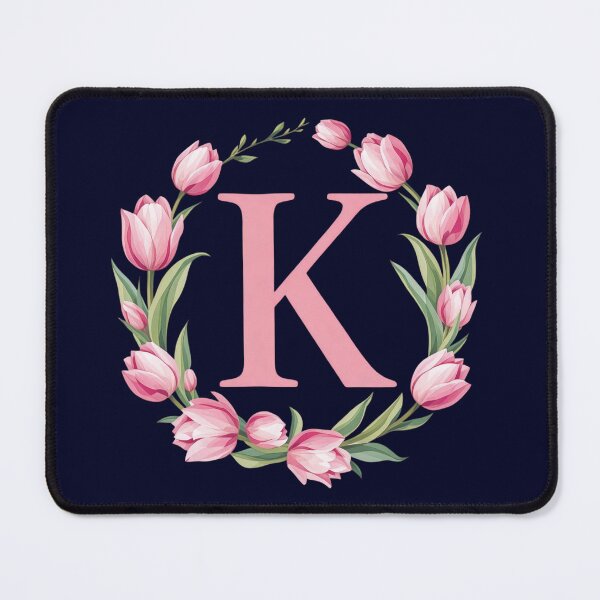 Item preview, Letter K Floral Monogram with Pink Tulips designed and sold by roxysnextgenart.