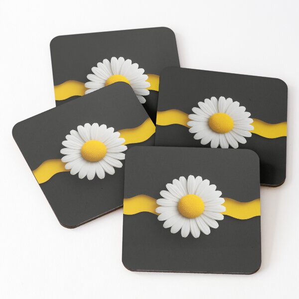 Item preview, Minimal Daisy Black Background with Wavy Yellow Line Modern Elegant Floral Design designed and sold by daila70.