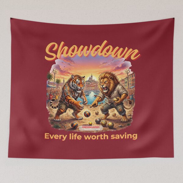 Item preview, Funny Tiger Lion Pétanque Showdown Gift - Endangered Animals Marseille Tee designed and sold by Nature & Moustaches.