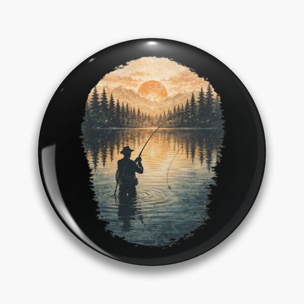 Item preview, Golden Sunset Fishing Silhouette in Mountain Lake - Peaceful Nature Angler  designed and sold by SidTastic .