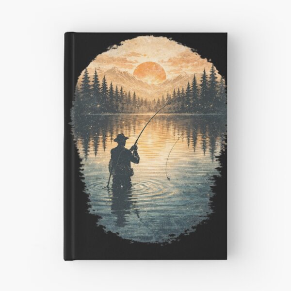 Item preview, Golden Sunset Fishing Silhouette in Mountain Lake - Peaceful Nature Angler  designed and sold by SidTastic .