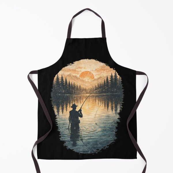 Item preview, Golden Sunset Fishing Silhouette in Mountain Lake - Peaceful Nature Angler designed and sold by SidTastic .