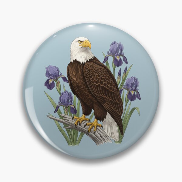Item preview, Bald Eagle Perched Among Purple Iris Flowers designed and sold by BirdsnStuff.