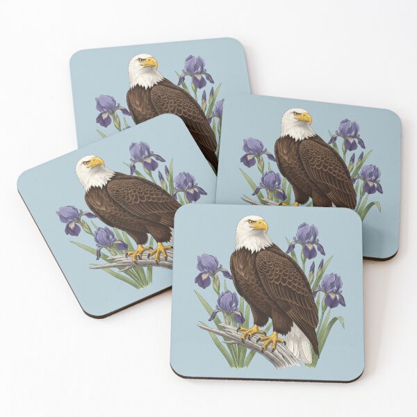 Item preview, Bald Eagle Perched Among Purple Iris Flowers designed and sold by BirdsnStuff.