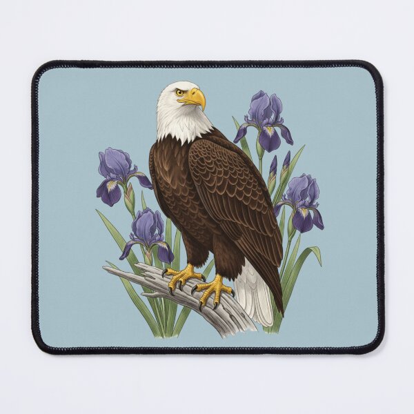 Item preview, Bald Eagle Perched Among Purple Iris Flowers designed and sold by BirdsnStuff.