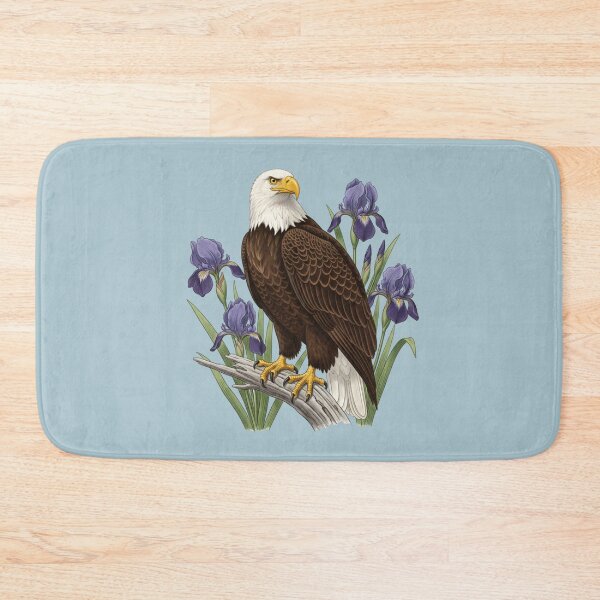 Item preview, Bald Eagle Perched Among Purple Iris Flowers designed and sold by BirdsnStuff.
