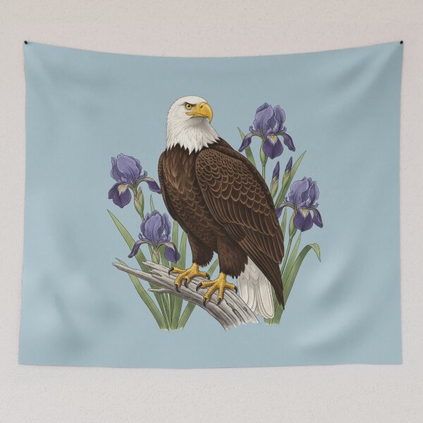 Item preview, Bald Eagle Perched Among Purple Iris Flowers designed and sold by BirdsnStuff.
