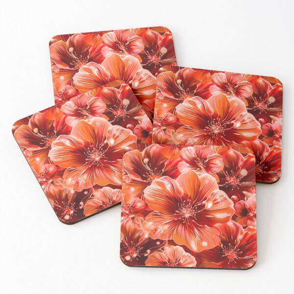 Item preview, Radiant Crimson Blossoms: Vibrant Red Glowing Floral Pattern Art designed and sold by SideKickCreates.