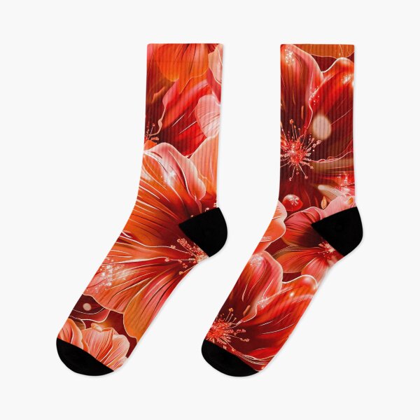 Item preview, Radiant Crimson Blossoms: Vibrant Red Glowing Floral Pattern Art designed and sold by SideKickCreates.
