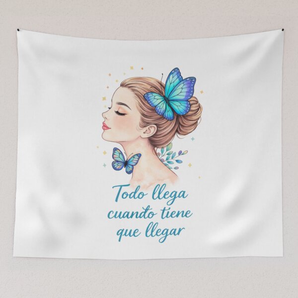 Item preview, Woman with Blue Butterflies - Motivational Phrase Everything Comes Into Place designed and sold by Skully-Studio.
