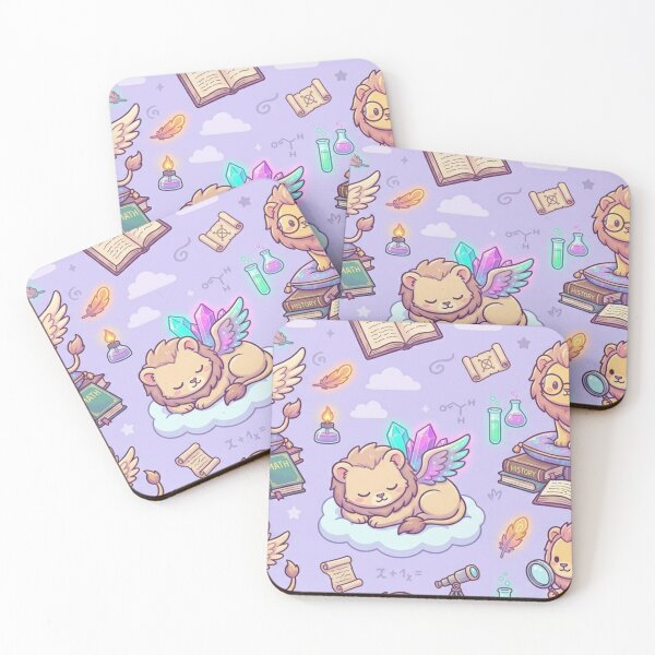 Item preview, Cute Kawaii Sleeping Sphinx on Cloud with Magic Crystals Pattern designed and sold by InnerwayStudio.