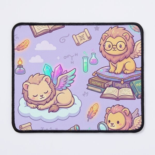 Item preview, Cute Kawaii Sleeping Sphinx on Cloud with Magic Crystals Pattern designed and sold by InnerwayStudio.