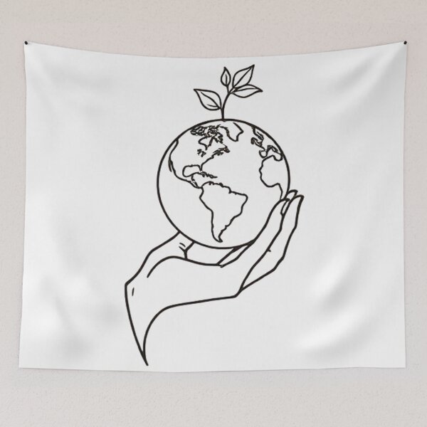 Item preview, Mini Sustaining Our World Hand Holding The Planet Earth minimal design oneliner designed and sold by VISO-art.