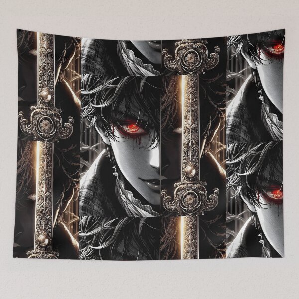 Item preview, Legacy of Blood: Dark Anime Anti-Hero with Cursed Glowing Red Eye and Detailed Gilded Baroque Sword Hilt designed and sold by MouradStudio.
