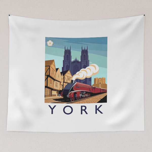 Item preview, York Vintage Railway Poster T-Shirt - Steam Train and Minster Tee designed and sold by Original Outline.
