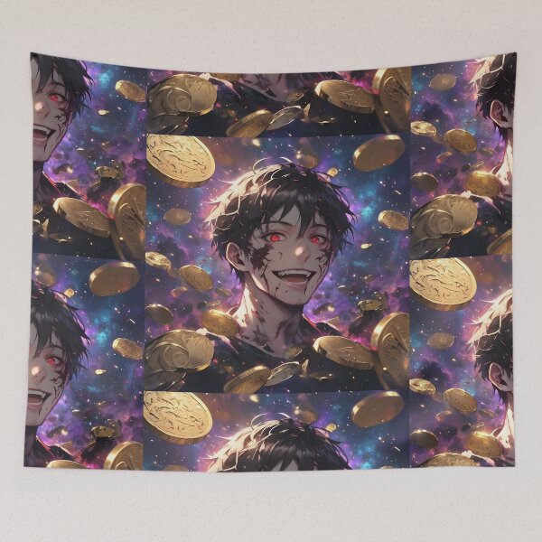 Item preview, The Dark Side Reflection: Manic Anime Alter-Ego Grinning Amidst a Cosmic Shower of Gold designed and sold by MouradStudio.