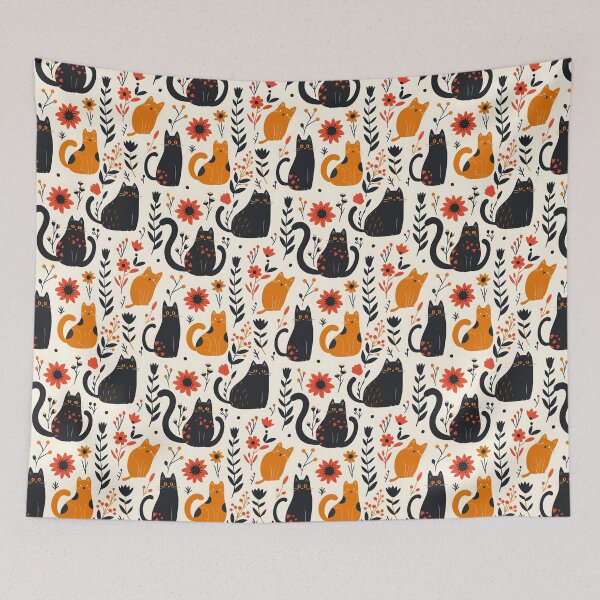 Item preview, Floral Folk Cat Pattern designed and sold by xiao xuans.