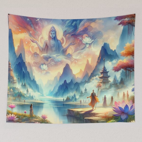 Item preview, Divine Lotus Valley - Misty Mountains Hidden Temple designed and sold by FriskyLemur.