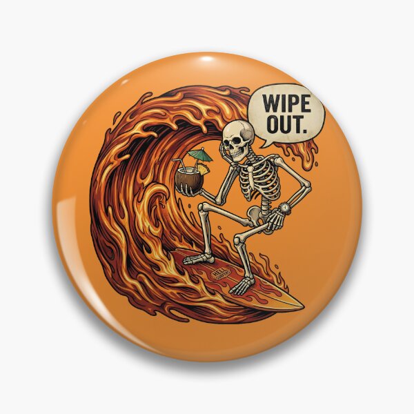 Item preview, Skeleton Surfing Fire Wave – Wipe Out Funny Skull Surfer Dark Humor Graphic Tee designed and sold by Raw Tigers.