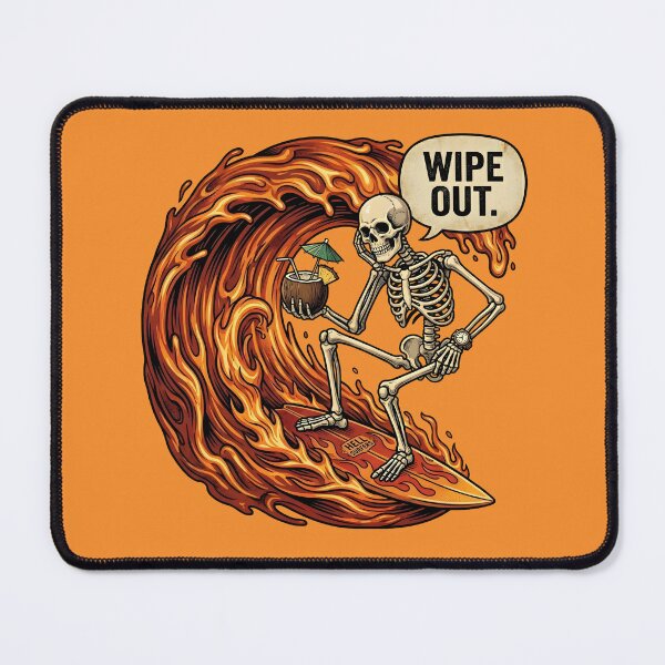 Item preview, Skeleton Surfing Fire Wave – Wipe Out Funny Skull Surfer Dark Humor Graphic Tee designed and sold by Raw Tigers.