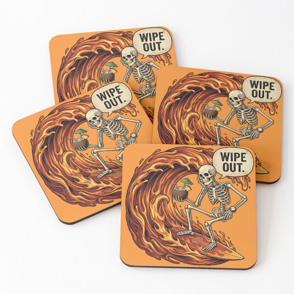 Item preview, Skeleton Surfing Fire Wave – Wipe Out Funny Skull Surfer Dark Humor Graphic Tee designed and sold by Raw Tigers.