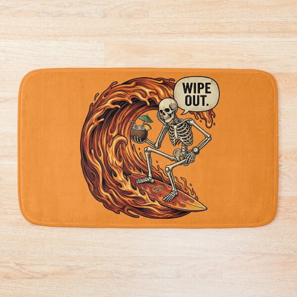 Item preview, Skeleton Surfing Fire Wave – Wipe Out Funny Skull Surfer Dark Humor Graphic Tee designed and sold by Raw Tigers.