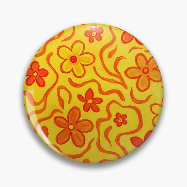 Item preview, Retro Floral Seamless Pattern – Orange and Red Flowers on Yellow designed and sold by tviyluv.