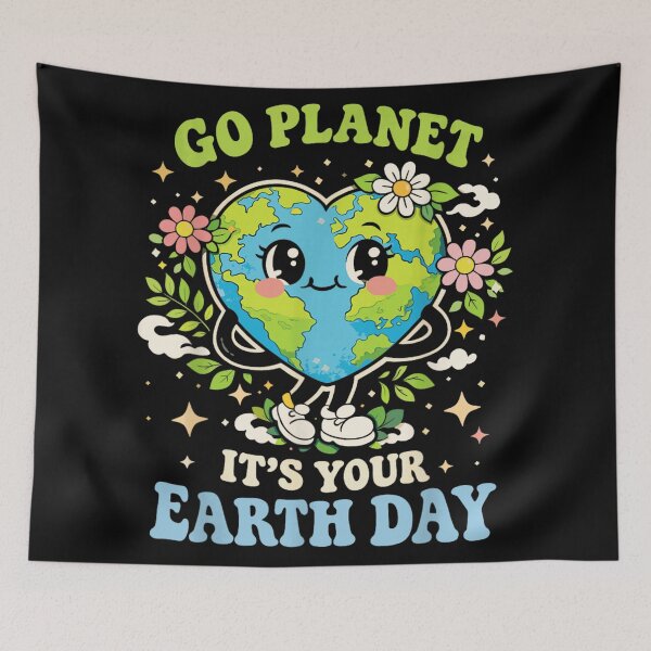 Item preview, Go Planet It's Your Earth Day Retro Heart Earth Kawaii Flowers designed and sold by Taniyah Gomes.