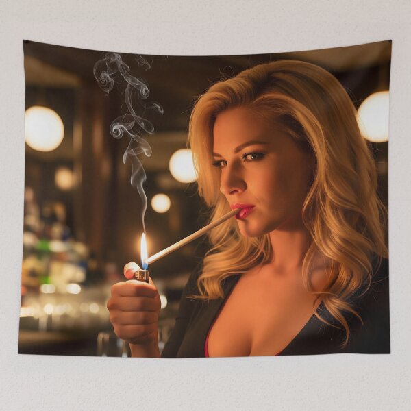 Item preview, Elegant Woman Lighting Cigarette Vintage Bar Aesthetic Design. designed and sold by Spark2Seduction.